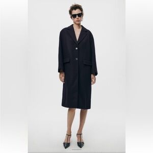 ZARA NAVY BLUE OVERSIZED WOOL BLEND COAT